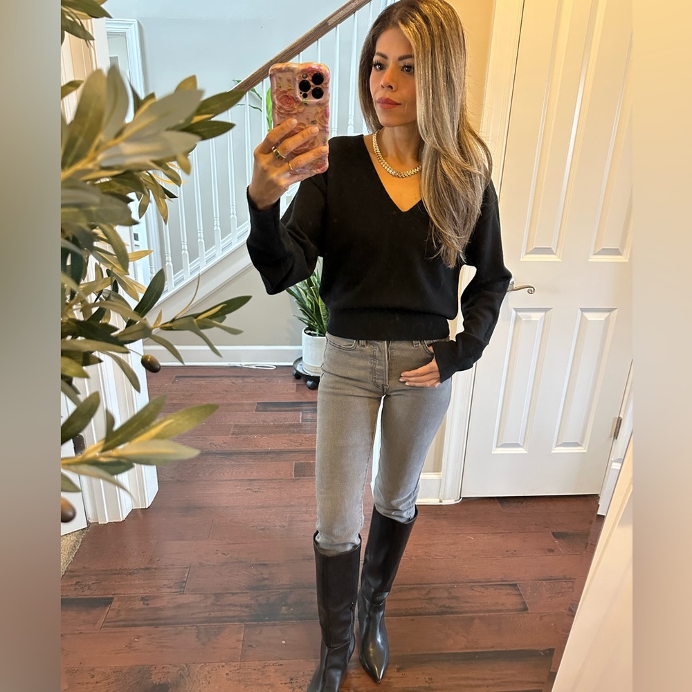 J. Crew Cashmere Black Shrunken V-Neck Sweater